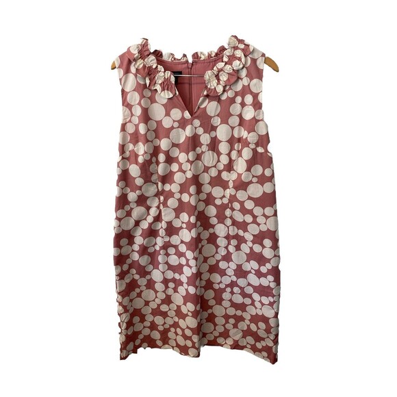 NWT TALBOTS RUFFLE NECK POPLIN SHIFT DRESS POLKA DOT Mauve Cotton Sz 16 - Picture 2 of 8